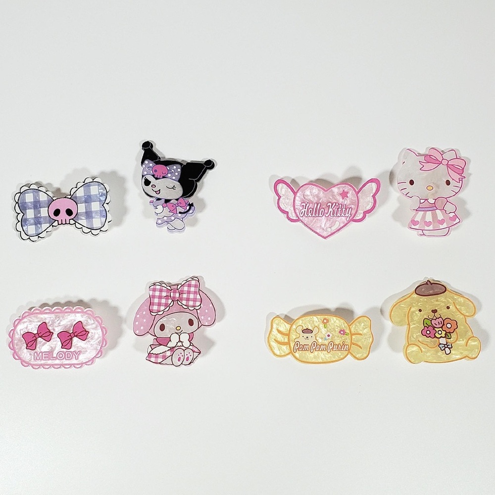 ⭐️ Sanrio Character Lot of 8 Resin Hair Clips - Kuromi • My Melody • Hello Kitty